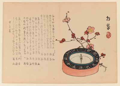 Brújula y rama de cerezo en flor, c.1930 (xilografía) de Yabu Chosui