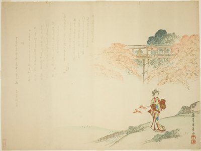 Dama junto a un arroyo viendo arces en otoño de Yabu Chosui