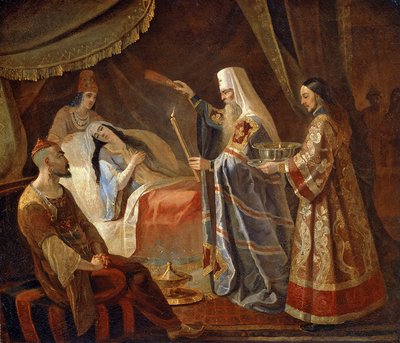 El Metropolitano Alexis cura la ceguera de la Reina Tatar Taidula de Yakov Fyodorovich Kapkov
