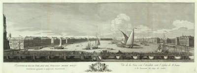 Vista del río Neva entre la iglesia de Isaac y el Cuerpo de Cadetes. Libro del 50 aniversario de San Petersburgo, 1753 de Yakov Vasilyevich Vasilyev