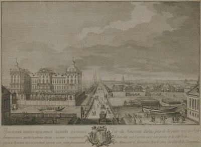Vista de las cámaras recién construidas frente a las puertas de Anichkov en San Petersburgo, 1753 de Yakov Vasilyevich Vasilyev