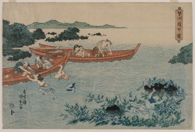 Buzos de Abulón en la Costa de Ise, de una Serie de Paisajes Sin Título de Yamaguchiya Tobei