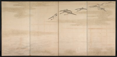 Gansos, juncos y agua, 1800s de Yamamoto Baiitsu