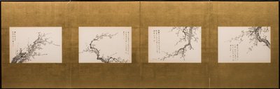 Flores de prunus, biombo, periodo Edo 1844 (tinta sobre papel) (véase también 752778-82) de Yamamoto Baiitsu