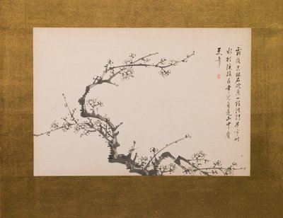 Flores de prunus, biombo, panel 3 de 4, periodo Edo 1844 (tinta sobre papel) (véase también 752778-82) de Yamamoto Baiitsu
