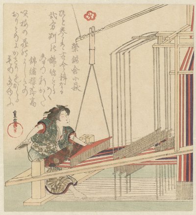 Mujer detrás del telar de Yanagawa Shigenobu (II)
