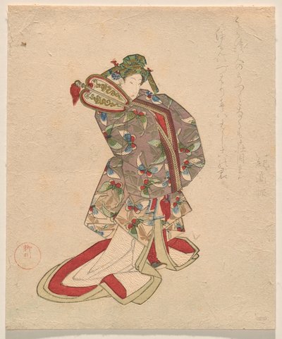 Mujer en traje chino con patrón de mariposa de Yanagawa Shigenobu II