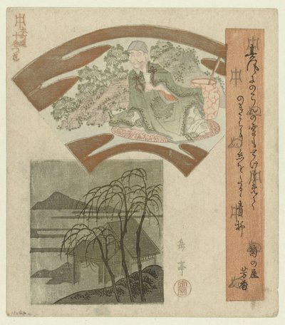 Un sabio chino y un paisaje con sauces. Una serie de diez grabados para Honchôren (título de la serie) Honchôren jûbantsuzuki (título de serie sobre objeto) de Yashima Gakutei
