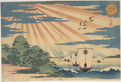 Monte Tempozan: imagen de diez mil barcos entrando en el puerto de Yashima Gakutei
