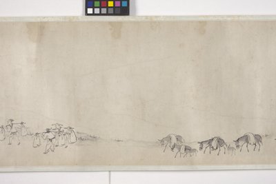 Cien burros transportando grano, Manuscrito, c.1700 (tinta sobre papel) de Ye Yin