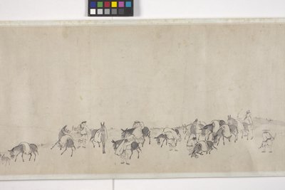 Cien burros transportando grano, Manuscrito, c.1700 (tinta sobre papel) de Ye Yin