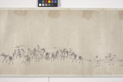 Cien burros transportando grano, Manuscrito, c.1700 (tinta sobre papel) de Ye Yin
