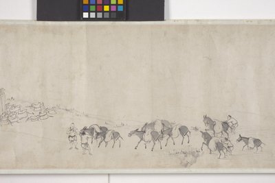 Cien burros transportando grano, Manuscrito, c.1700 (tinta sobre papel) de Ye Yin