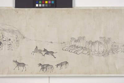 Cien burros transportando grano, Manuscrito, c.1700 (tinta sobre papel) de Ye Yin