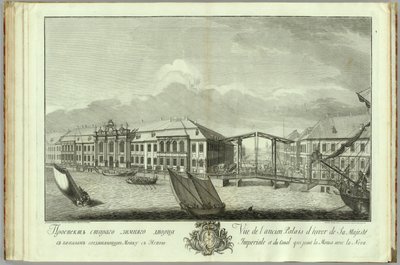 El segundo Palacio de Invierno con Canal y Puente. Libro para el 50 aniversario de la fundación de San Petersburgo, 1753 de Yefim Grigoryevich Vinogradov