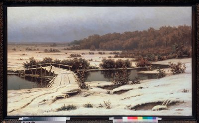 Neige precoce (nieve temprana) - Peinture de Yefim Yefimovich Volkov (1844-1920), huile sur toile de Yefim Yefimovich Volkov