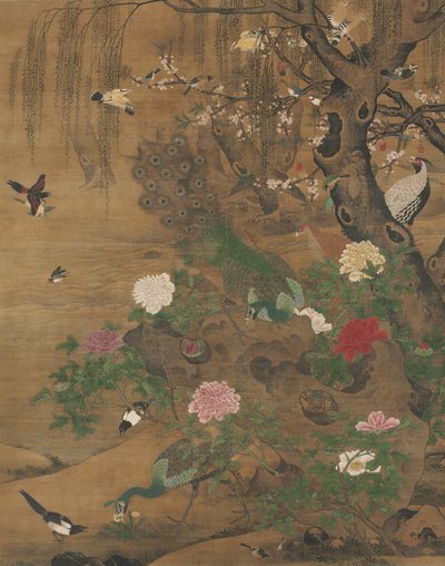Aves se reúnen bajo el sauce de primavera, finales de 1400-principios de 1500 de Yin Hong