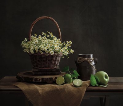 Naturaleza muerta con margaritas rústicas de Yinan F.