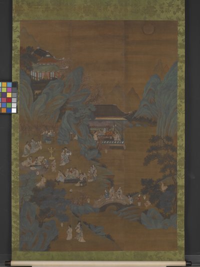 Evening Banquet In The Peach And Plum Garden (tinta, color y oro sobre seda) de Ying Qiu