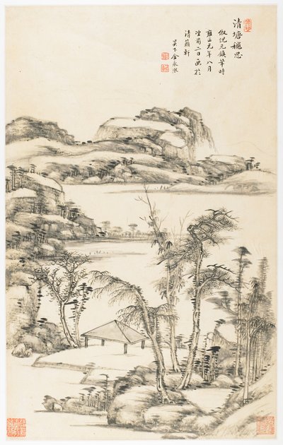 Contemplación otoñal en un estanque limpio, de un álbum de 12 hojas de Yongxi Jin