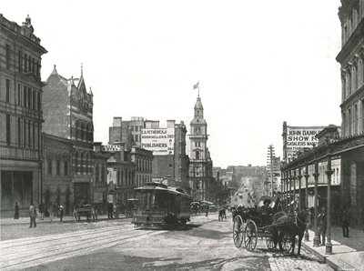 Calle Bourke mirando al este, Melbourne, Australia, 1895 de York and Son