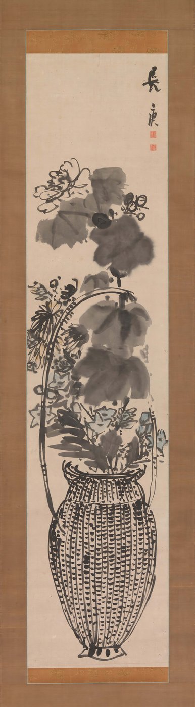 Flores de otoño en una cesta de bambú, 1760s de Yosa Buson