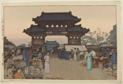 Un mercado en Mukden de Yoshida Hiroshi