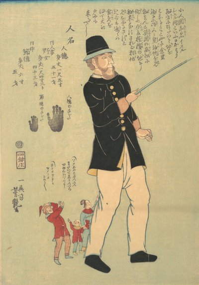 Extranjero Caminando con una Familia Pigmea, 5º mes, 1863 de Yoshitsuya