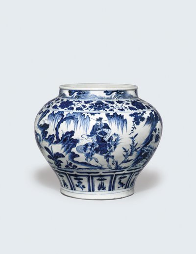 Un jarrón azul y blanco excepcionalmente raro e importante, Guan de Yuan Dynasty Chinese School