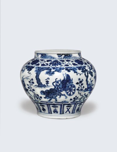 Un jarrón azul y blanco excepcionalmente raro e importante, Guan de Yuan Dynasty Chinese School