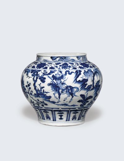 Un jarrón azul y blanco excepcionalmente raro e importante, Guan de Yuan Dynasty Chinese School