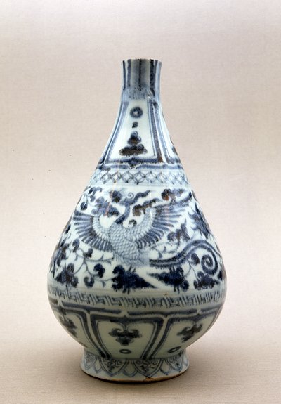 Jarrón azul y blanco, Dinastía Yuan (1206-1368) de Yuan Dynasty Chinese School
