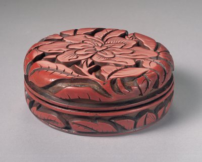 Caja Circular de Cinabrio Tallado con Tapa de Yuan Dynasty Chinese School