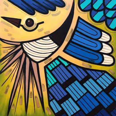 Pájaro de patio arrendajo azul, 2023 (óleo sobre lienzo) de Yue Zeng