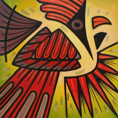 Pájaro de patio Cardenal, 2023 (óleo sobre lienzo) de Yue Zeng