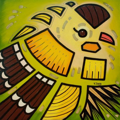 Pájaros de patio Pinzón dorado, 2023 (óleo sobre lienzo) de Yue Zeng