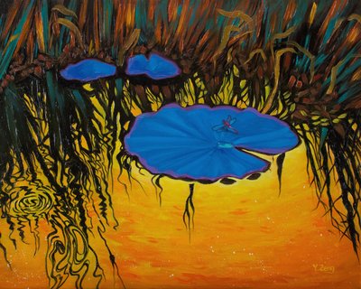 Libélula azul, 2023 (óleo sobre lienzo) de Yue Zeng