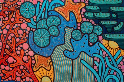 Coral reef blue, 2023 (técnica mixta sobre tablero de madera) de Yue Zeng