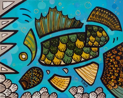 Freshwater fises Walleye, 2023 (óleo sobre lienzo) de Yue Zeng