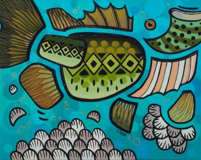 Peces de agua dulce Lubina, 2023 (óleo sobre lienzo) de Yue Zeng