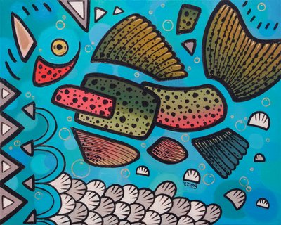 Peces de agua dulce Trucha arco iris, 2023 (óleo sobre lienzo) de Yue Zeng