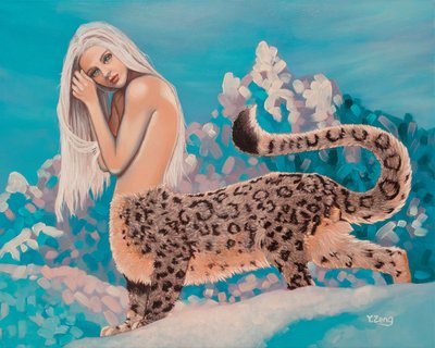 Mujer leopardo, 2023 (óleo sobre lienzo) de Yue Zeng