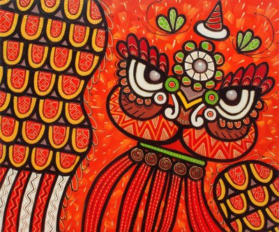 Danza del león rojo, 2023 (óleo sobre lienzo) de Yue Zeng