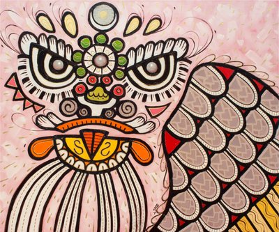 Danza del león blanco, 2023 (óleo sobre lienzo) de Yue Zeng