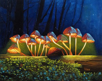 Nightlight glowing mushrooms, 2023 (óleo sobre lienzo) de Yue Zeng