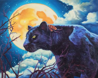 Nightwatcher pantera negra, 2023 (óleo sobre lienzo) de Yue Zeng