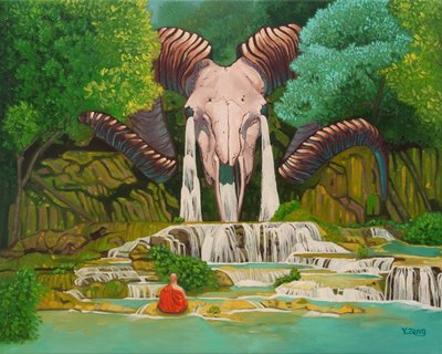 Cascada de calaveras de carnero, 2023 (óleo sobre lienzo) de Yue Zeng