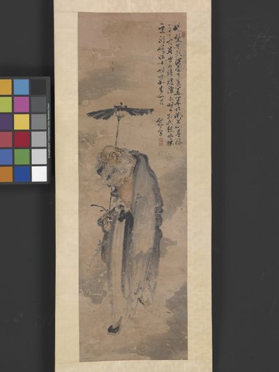 Figura con sombrilla, c.1800 (tinta y color sobre seda) de Yun Tao