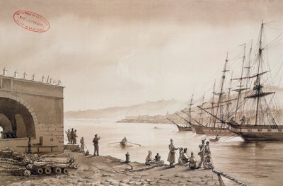 Vista del Fuerte Bab Azoun desde el Puerto, Argel, c.1830-31 de Yung