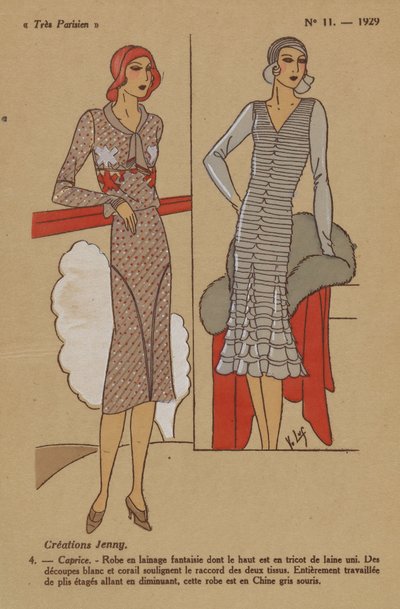 Très Parisien, 1929, nº 11: Jenny creations / 4. - Capricho. - Vestido de lana... de Y.v. Luq